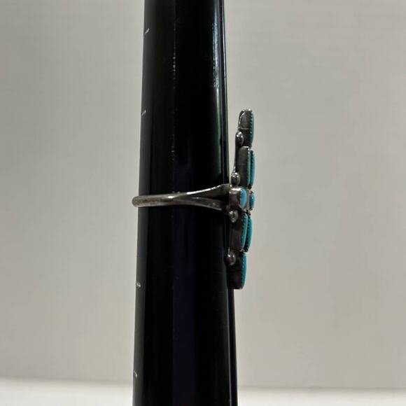 Vintage 1970's Sterling Petit Point Turquoise Ring - Picture 5 of 7